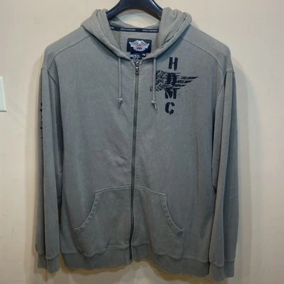 Vintage Harley Davidson Jacket Hoodie Men’s XXL 2XL Full Zip Military Green A41 - Image 1 of 4