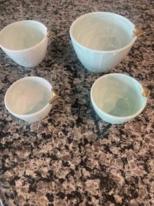 Anthropologie 4 Measure Up Nesting Measuring Cups Mixing Bowl Jade Swirl W/gold - Picture 1 of 11