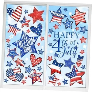 Patriotic Window Cling Double-Sided Red White Blue Stars Window Stickers - Picture 1 of 8