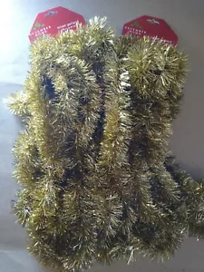 Set of 2 Golden Tinsel Garland 15 ft. Each or 30 ft.total Indoor only - Picture 1 of 3
