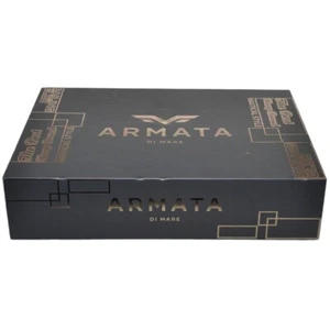 Set portafoglio e cintura armata di mare in vera pelle nera con scatola decorati - Foto 1 di 3