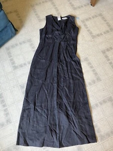 Brooks Brothers Irish Linen Sleeveless maxi Dress Sz 10 V Neck back Slit Gray - Picture 1 of 5