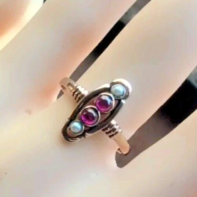 Ruby Birtstone of July, Victoriarian  8k rosegold ring with seed pearls   Sz 8 - Image 1 of 4