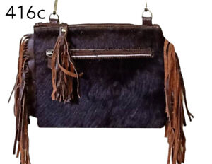 Real Cowhide Cross body Purse Handbag & Hand Clutch Cow Hide Leather Purse Bag