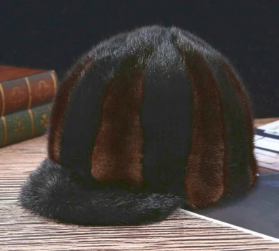 Sombrero de visón 100 % real para hombre gorra de piel gorras de caballero personalizadas marrón y negro Foto 1 de 4