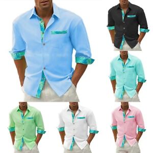 Clothing Shirt Mens Polyester Autumn Slight Stretch Button Down Casual