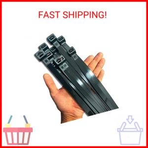 20 Inch Black Zip Ties Heavy Duty 250lb Outdoor Cable Tie Wraps - Long Plastic - Picture 1 of 2