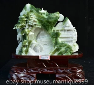 13.6" Chinese Natural Xiu Jade Carving Mountain Tree bridge Statue Sculpture - Picture 1 of 15
