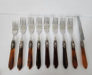 Vintage Lot 9 Bugatti Vietri Oxford Besteck Set 7 Tafelgabeln 1 Messer 1 Salatgabel - Bild 1 von 19