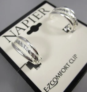 NWT NAPIER 3/4" Silver Tone Hoop w Design Clip on Earrings 48v - Picture 1 of 6