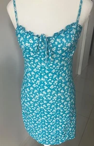 All About Eve Aqua Shoestring Strap Floral Mini Dress Size 6 - Picture 1 of 8
