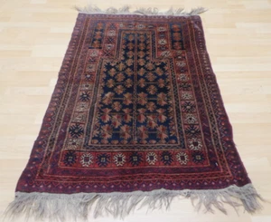 Afghan Carpet Rug Oriental Hand Made Wool Vintage Belouch 4ft 4" x 2ft 11" - Picture 1 of 14