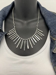 Silver Crystal Statement Necklace Art Deco Inspired, Boho, Costume, Estate - Picture 1 of 21