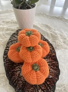 Crochet Pumpkin Amigurumi Happy Halloween Autumn Handmade 1pc Orange - Picture 1 of 8