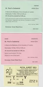 3x Tickets London University Presentation Day St Paul's & Royal Albert Hall 1972 - Foto 1 di 4