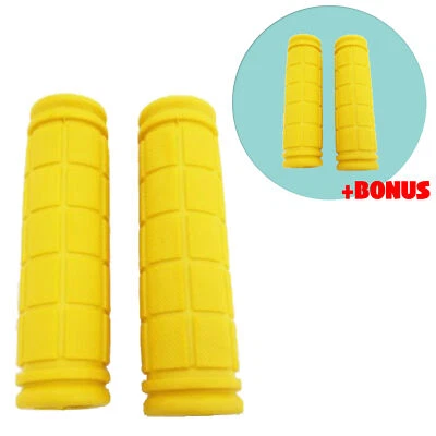Dos empuñaduras de manillar de bicicleta de goma antideslizantes duraderas amarillas brillantes con par gratis Foto 1 de 3