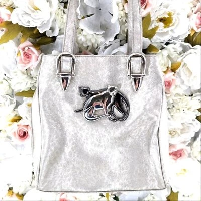 Marlo Vintage Cats Pumas Cheetah Print Metallic Silver Shoulder Bag Purse - Image 1 of 4