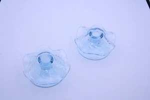 Spiral Optic Candlesticks Fostoria Azure Blue #2393 - Set of 2 - Picture 1 of 17