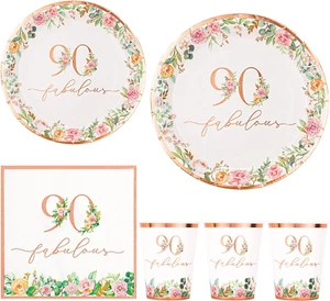 Servietten und Teller zum 90. Geburtstag für Frauen Rosegold Blumen Party Deko, 90 - Bild 1 von 12
