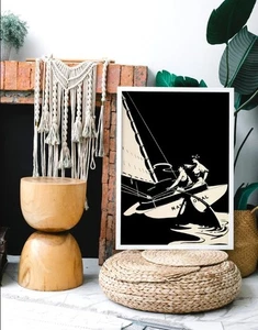 Vintage Sailing Poster: Black & White Retro Artwork - Picture 1 of 5