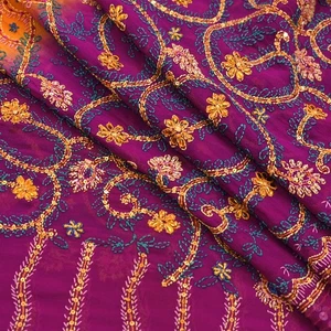 Vintage Dupatta Stola handbestickt Kantha Stola reine Georgette Seide Schleier - Bild 1 von 22