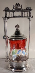 1890's Victorian Silverplate Pickle Castor Cranberry Glass Brooklyn Silver Co. - Picture 1 of 7