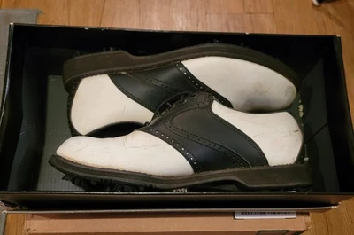 Men's Etonic Golf Shoes Blk/Wt Saddle Oxfords Good Preowned Condition Soft Spike - Image 1 of 4