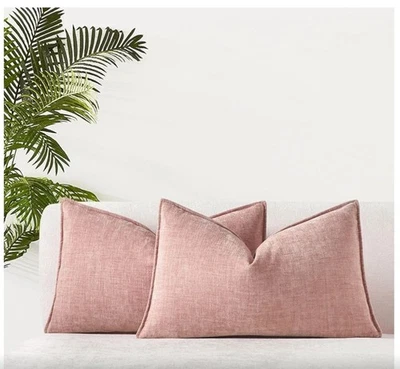 JUSPURBET Pink Chenille Lumbar Pillow Covers 12x20 Set of 2 - Image 1 of 2