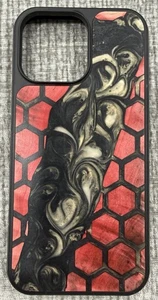 Carved Iphone 16 Pro Max Wood Case 1/1 Honeycomb Geometric Red Black Hexagon - Picture 1 of 2