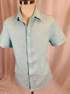 PERRY ELLIS Mens Linen/Cotton SS Sport Shirt Mint Green, Medium - Picture 1 of 12