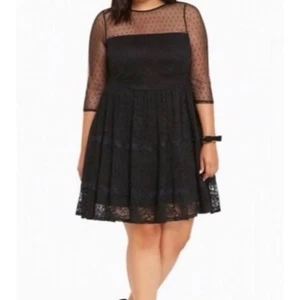 Torrid Black Lace Skater Dress Polka Dot Mesh Plus Size Party Cocktail Size 20 - Picture 1 of 9