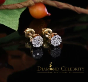 10K Real Yellow Gold Real Diamond 0.25CT Men's/Women's Stud Round flower Earring - Picture 1 of 12