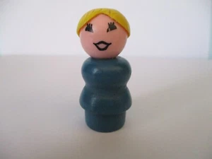 Vintage Fisher Price Little People Woman/ Teacher Blue Wooden Body Plastic Head - Picture 1 of 6