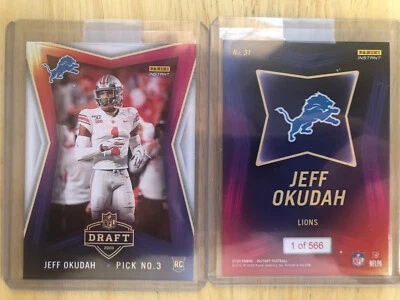 2020 Panini Instant NFL Draft Night RC JEFF OKUDAH Card Ohio State SP 566 Made - Image 1 of 3