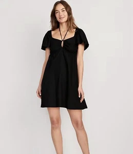 Old Navy Womens Peasant Dress Size L Tall Black Smocked Linen Airy Boho Festival - Picture 1 of 11