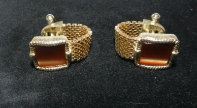 Vtg 70s Cufflinks 2-Tone Brown Gold Tone Mesh Retro Wrap Around Chunky - Image 1 of 4