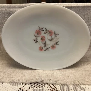 Vintage Fire-King Fleurette Pattern 12-Inch Milk Glass Oval Serving Platter - Picture 1 of 4