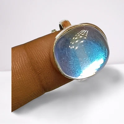 Glowing Mystic Topaz Gemstone Adjustable Ring 925 Sterling Silver Plated Jewelry - Image 1 of 4