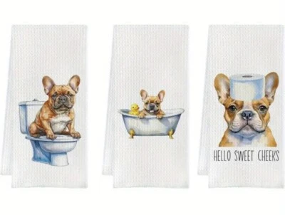 Paquete de 3 toallas de té modernas de baño Bulldog Francés, toallas de mano súper suaves 18x26 Foto 1 de 4