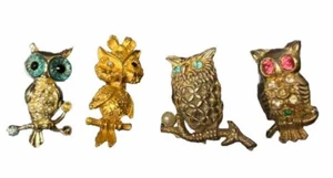 Set 4 spille gufo vintage anni 40-50 conoscenza saggezza USA Mamselle - Foto 1 di 6