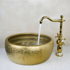 Gold Painting Ceramic Vessel Sink Bathroom Washbasin Mixer Faucet  Drain Set