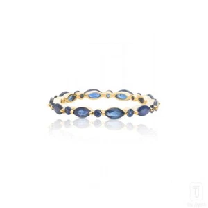 14K Yellow Gold Round-Marquise Blue Sapphire Eternity Band Ring - 7 US - Picture 1 of 5