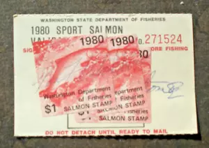 US 1980 WASHINGTON SPORT SALMON STAMPS lot 3 stamps, on paper - Picture 1 of 1