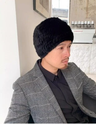 Sombrero de piel de visón real para hombre gorro gorra invierno cálido tocado tejido denso negro marrón Foto 1 de 4