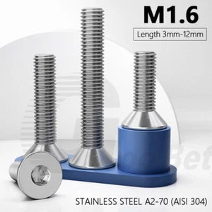 M1.6 Countersunk Flat Head Allen Socket Screws Bolts A2 Stainless Steel DIN 7991 - Picture 1 of 17