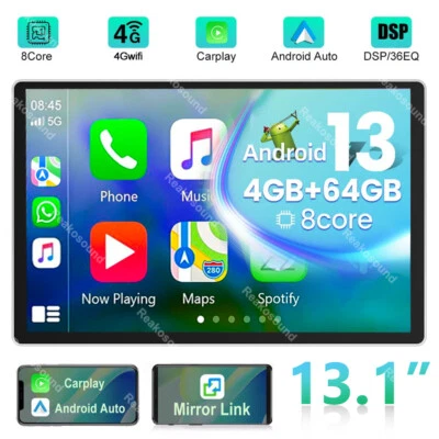 8-Core 13.1 inch Android 13 4GB+64GB Car Stereo Radio GPS Navi WiFi 2K QLED DSP - Image 1 of 4