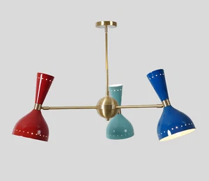 1950s MCM Brass Ceiling Chandelier - Vintage Mid-Century Modern Light Fixture - Picture 1 of 6