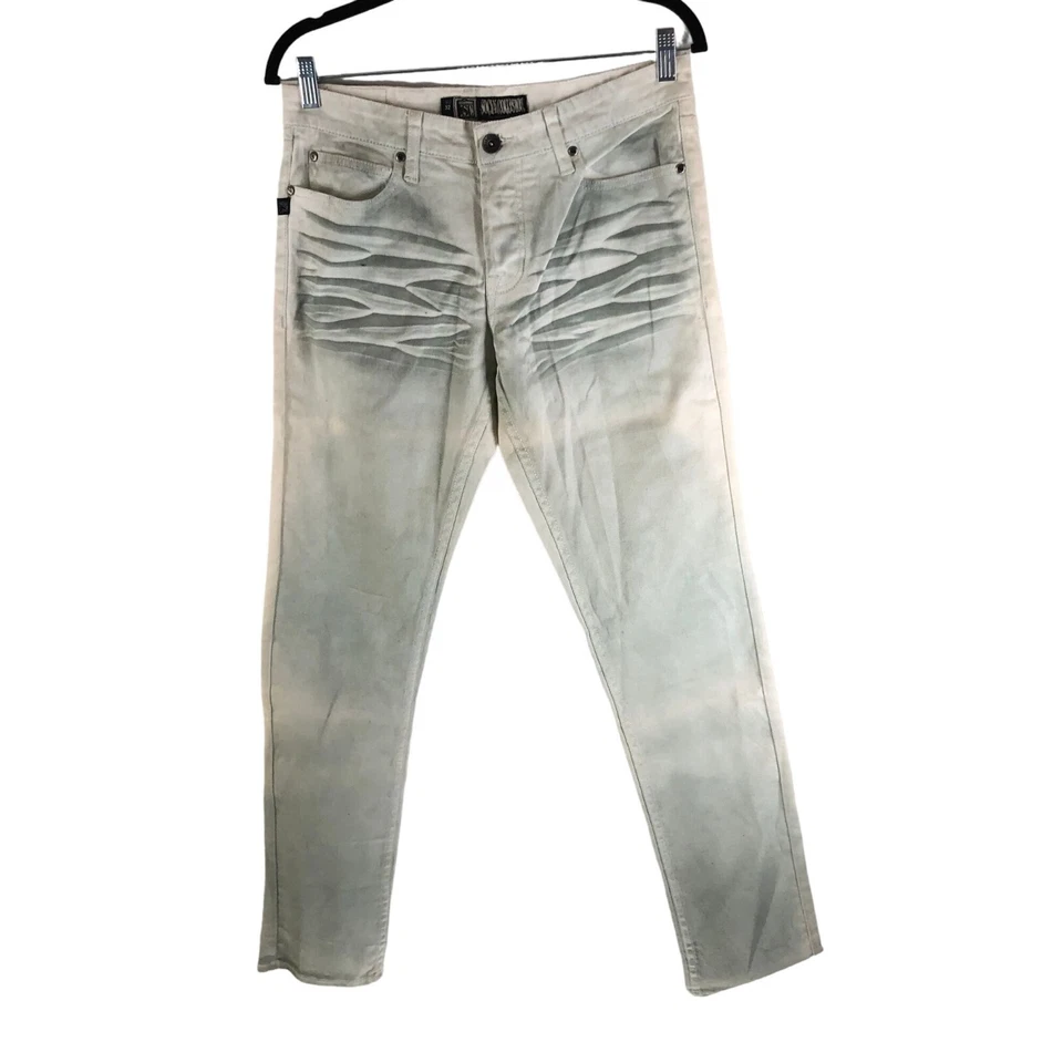 Social Collision Mens Faded Acid Wash Slim-Fit Jeans Button Fly Goth Punk 32x32 - Image 1 of 4