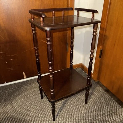 Vintage Wooden Spindle Rail Side Table, Night Stand 29 Inch MCM - Image 1 of 4