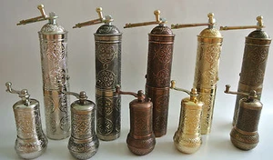 Turkish Grinder Set - Coffee & Pepper Grinders in Brass, Silver & Copper Colour - Picture 1 of 21